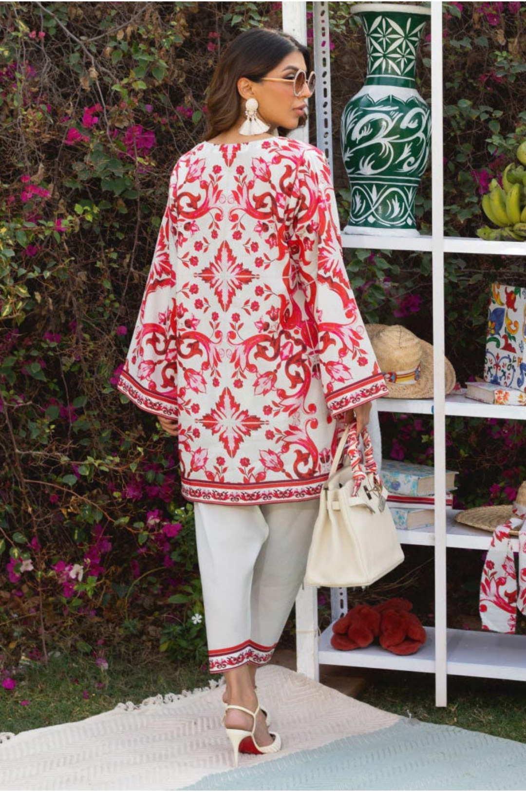 Lahori Prints Italian Red Tiles Red & white Co Ord Set